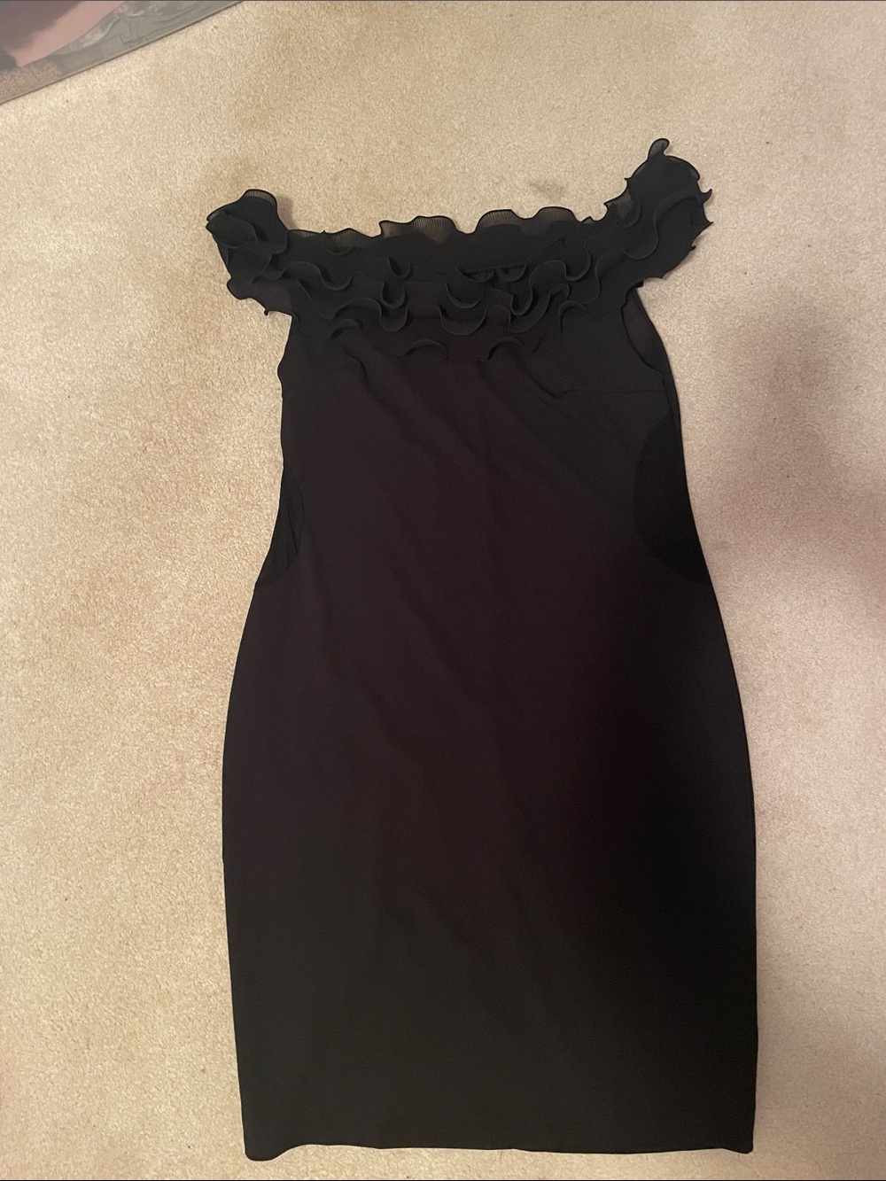 Ruffled Shoulder Black Ruffle Neck Sheath Dress